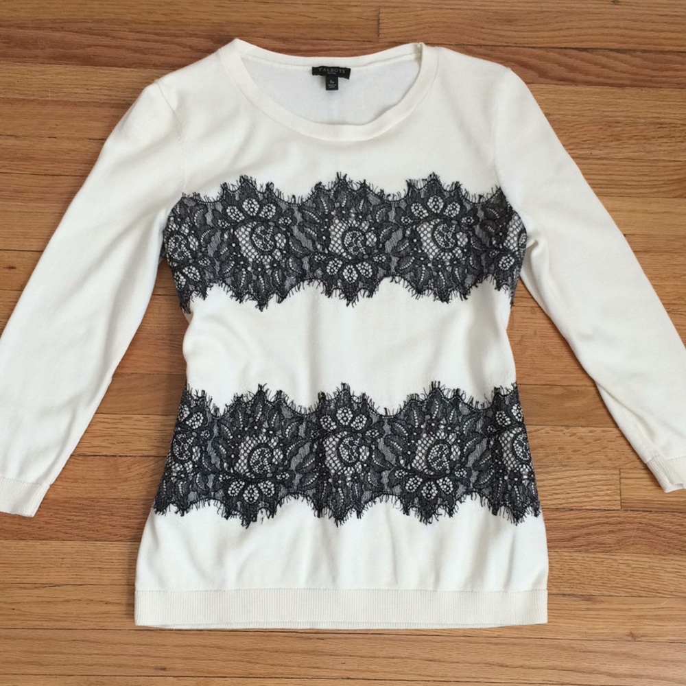 Talbots lace bands soft 3/4 sleeve sweater